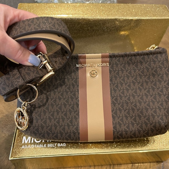 Michael Kors Brown and Tan Belt Bag Leather Adjustable, New In Sparkly Giftbox. - Picture 2 of 10